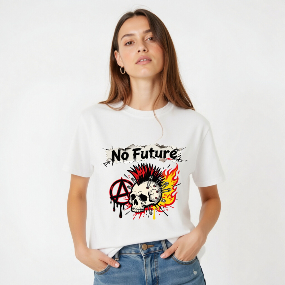 No Future Punk Skull T-Shirt - Unisex Organic Cotton Tee - Image 5