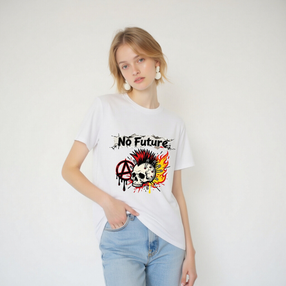 No Future Punk Skull T-Shirt - Unisex Organic Cotton Tee - Image 6