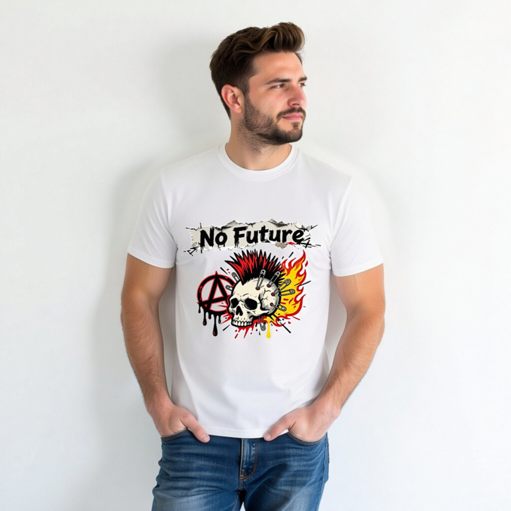 No Future Punk Skull T-Shirt - Unisex Organic Cotton Tee - Image 7
