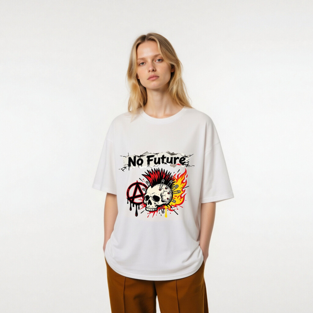 No Future Punk Skull T-Shirt - Unisex Organic Cotton Tee - Image 9