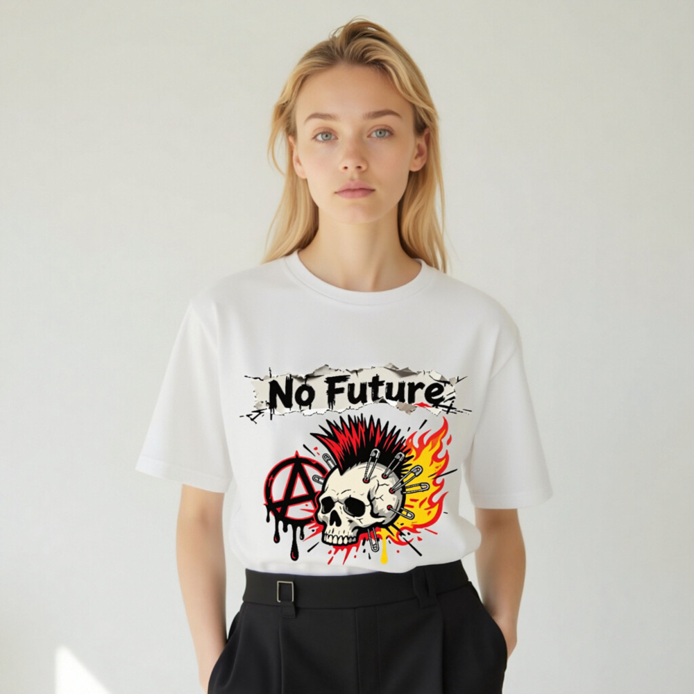 No Future Punk Skull T-Shirt - Unisex Organic Cotton Tee - Image 10