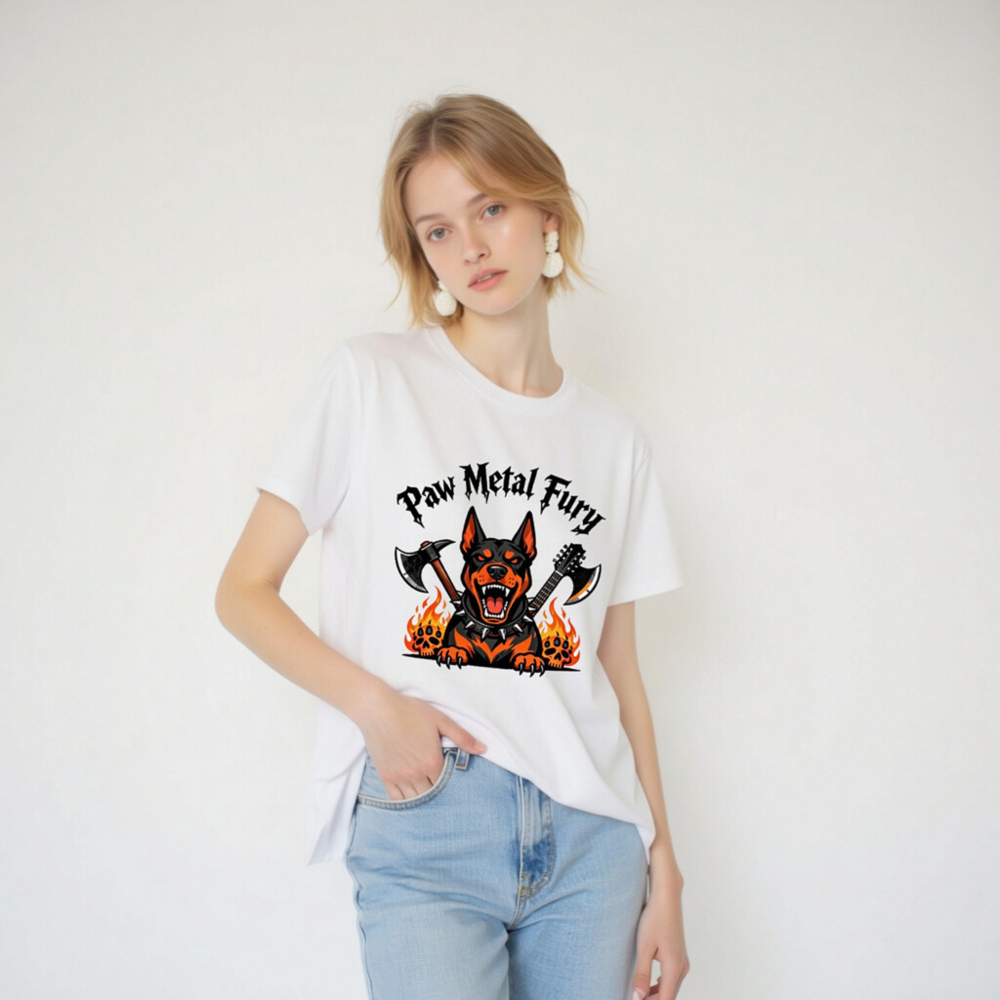Paw Metal Fury Doberman T-Shirt - Unisex Organic Cotton Tee - Image 6