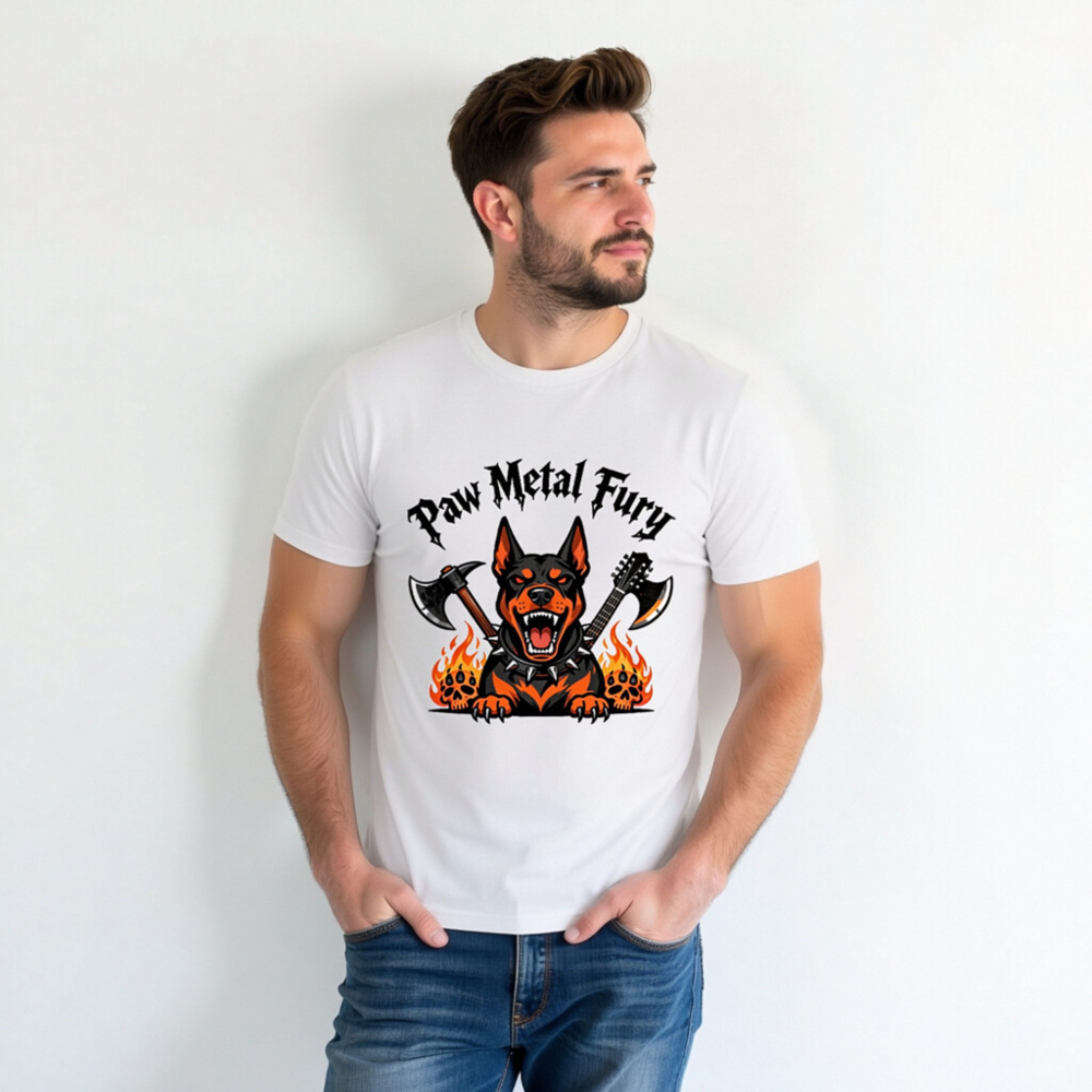 Paw Metal Fury Doberman T-Shirt - Unisex Organic Cotton Tee - Image 7