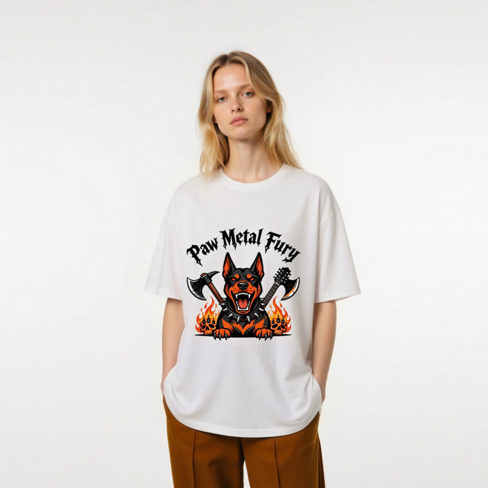 Paw Metal Fury Doberman T-Shirt - Unisex Organic Cotton Tee - Image 9