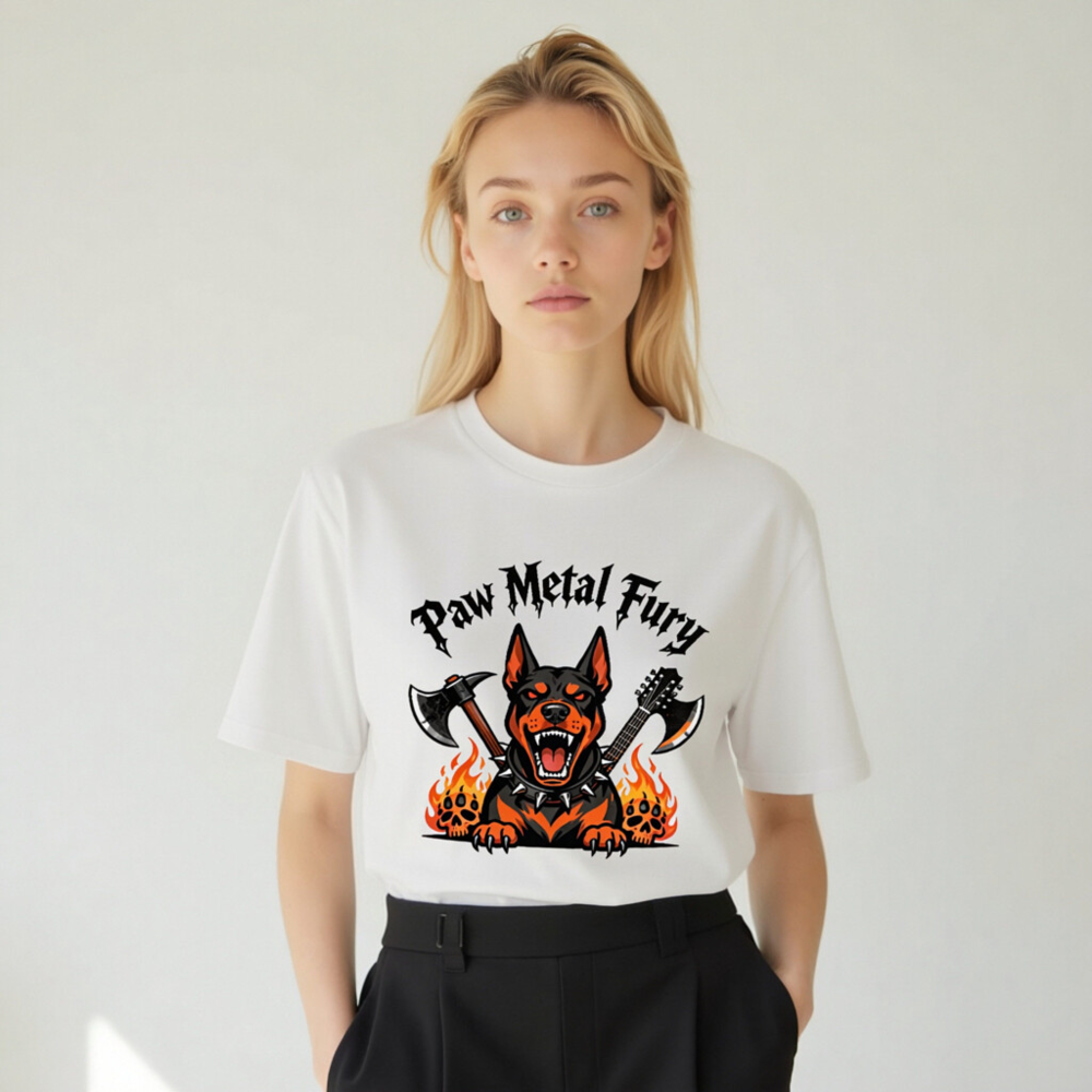 Paw Metal Fury Doberman T-Shirt - Unisex Organic Cotton Tee - Image 10