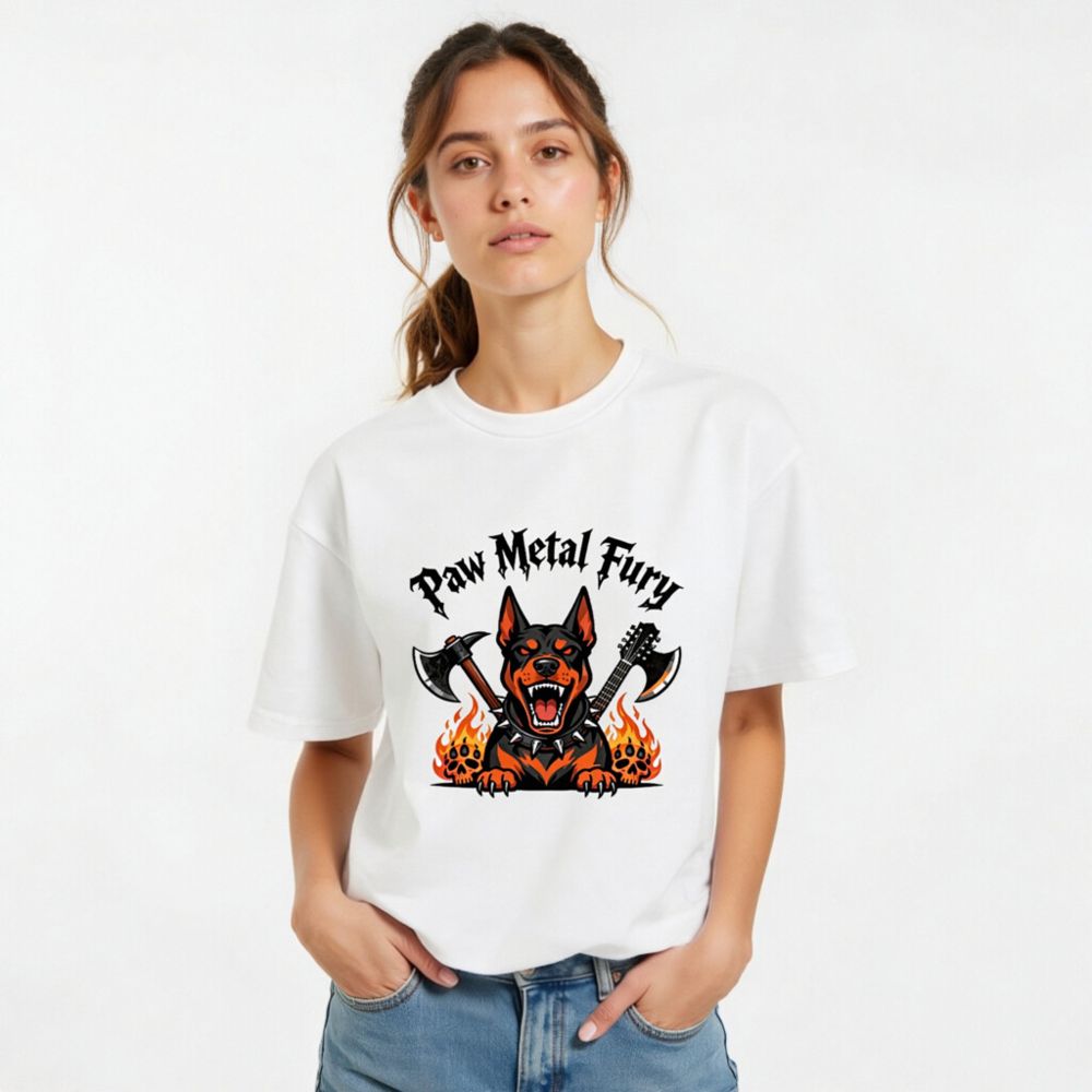 Paw Metal Fury Doberman T-Shirt - Unisex Organic Cotton Tee - Image 11