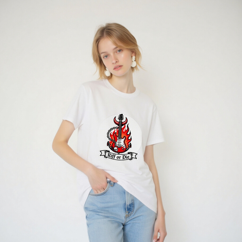 Unisex Organic Cotton T-Shirt - Riff or Die Guitar Flame Devil Design - Image 6