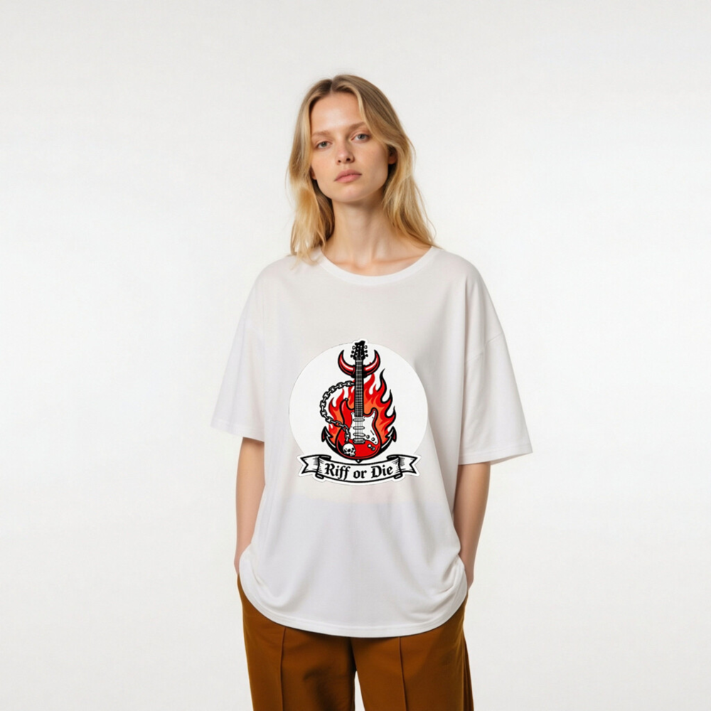 Unisex Organic Cotton T-Shirt - Riff or Die Guitar Flame Devil Design - Image 9