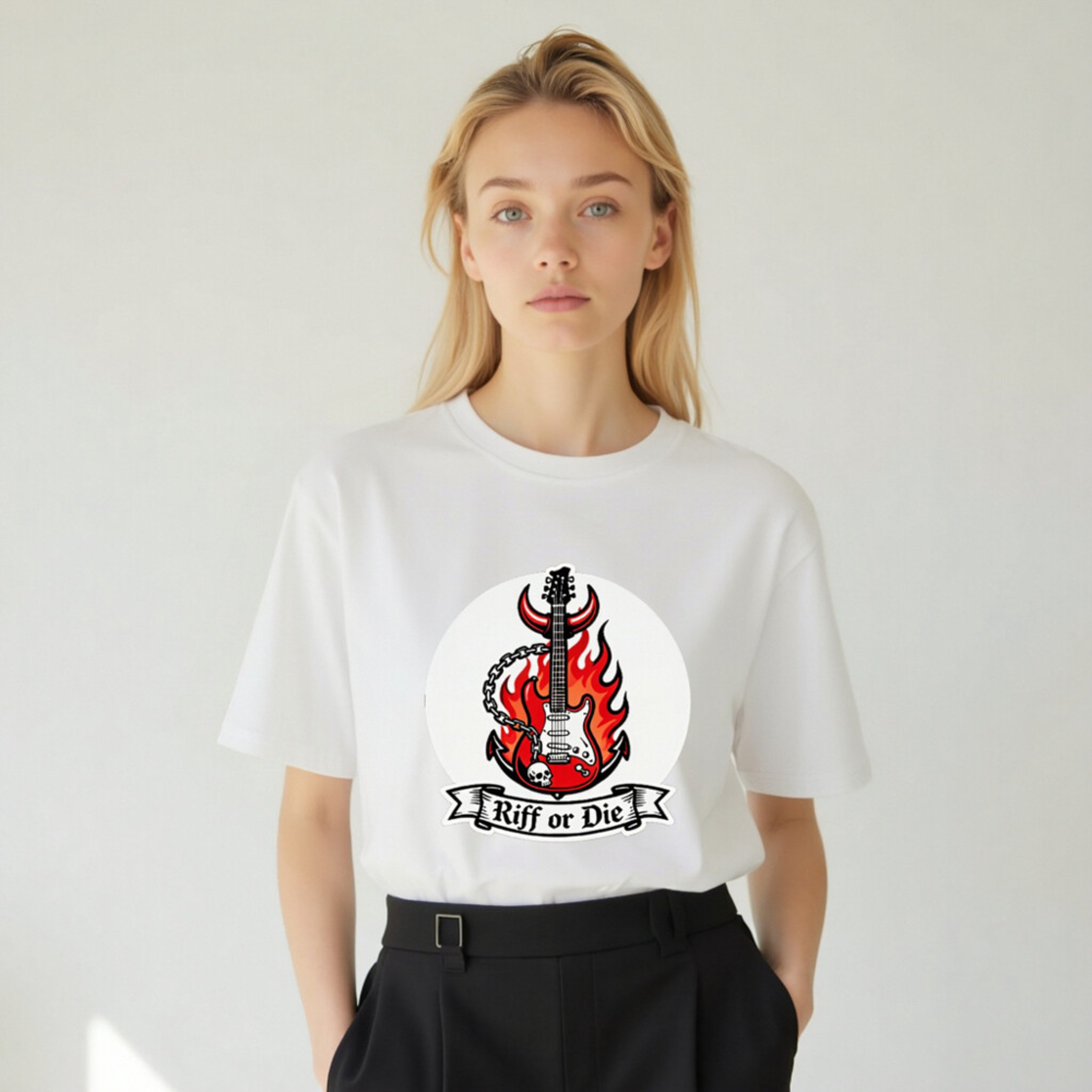 Unisex Organic Cotton T-Shirt - Riff or Die Guitar Flame Devil Design - Image 10