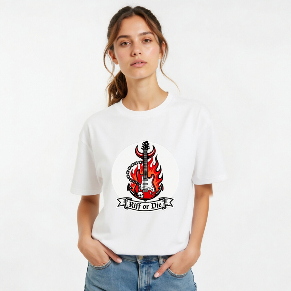 Unisex Organic Cotton T-Shirt - Riff or Die Guitar Flame Devil Design - Image 11