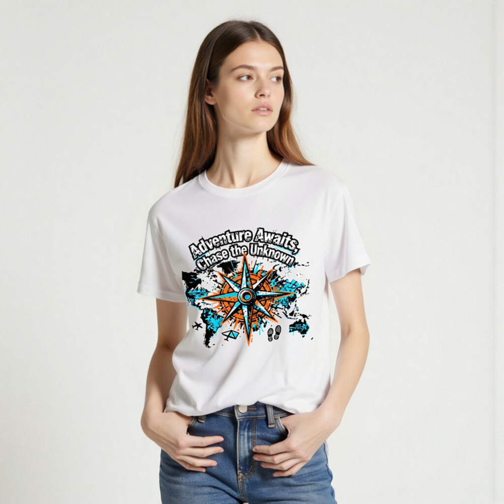 Unisex Organic Cotton T-Shirt | Adventure Awaits, Chase the Unknown Compass Design - Image 2