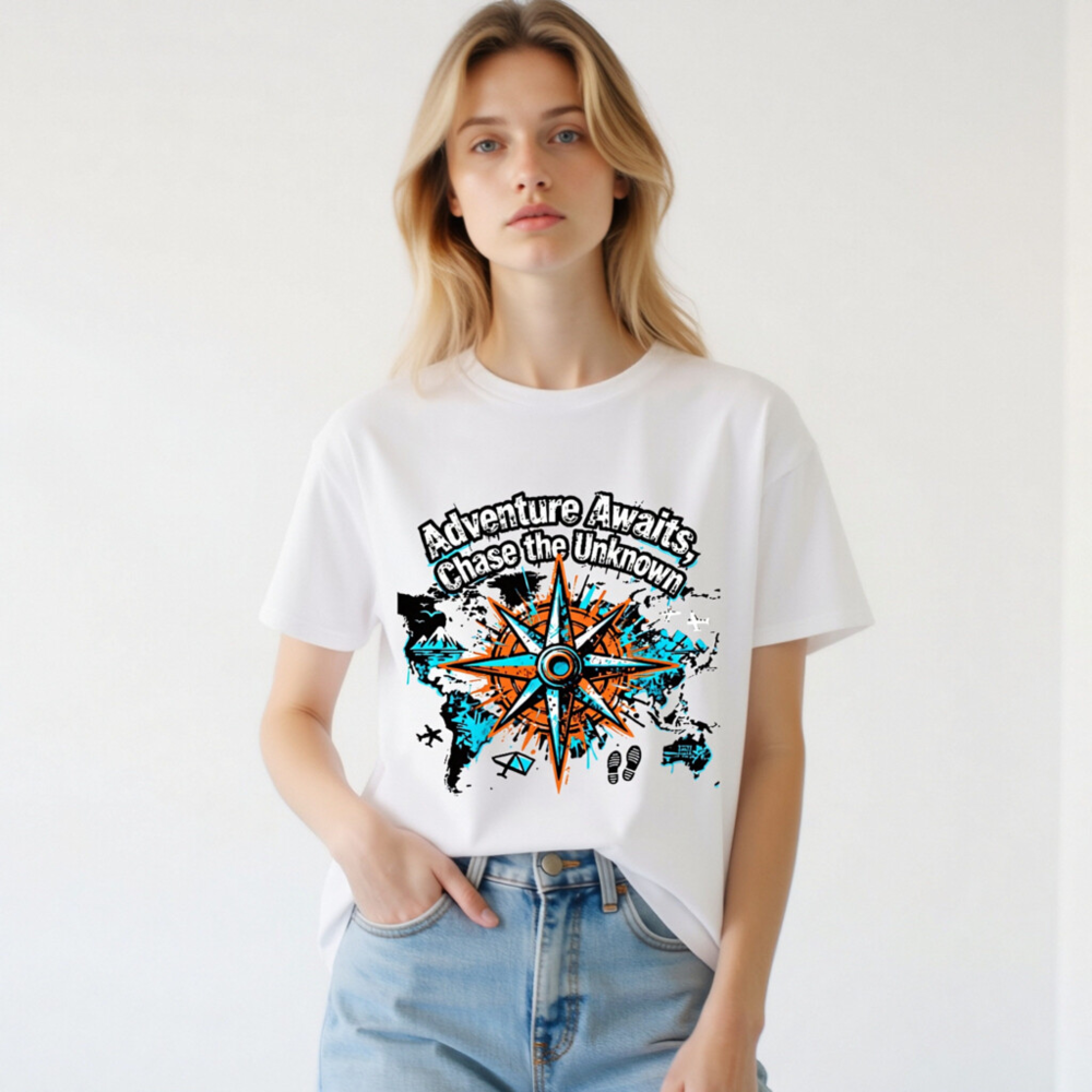 Unisex Organic Cotton T-Shirt | Adventure Awaits, Chase the Unknown Compass Design - Image 3