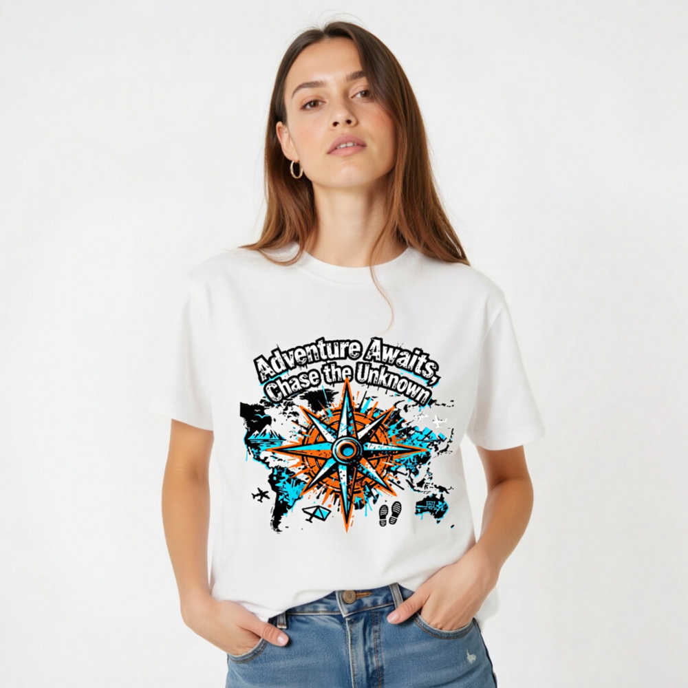 Unisex Organic Cotton T-Shirt | Adventure Awaits, Chase the Unknown Compass Design - Image 5