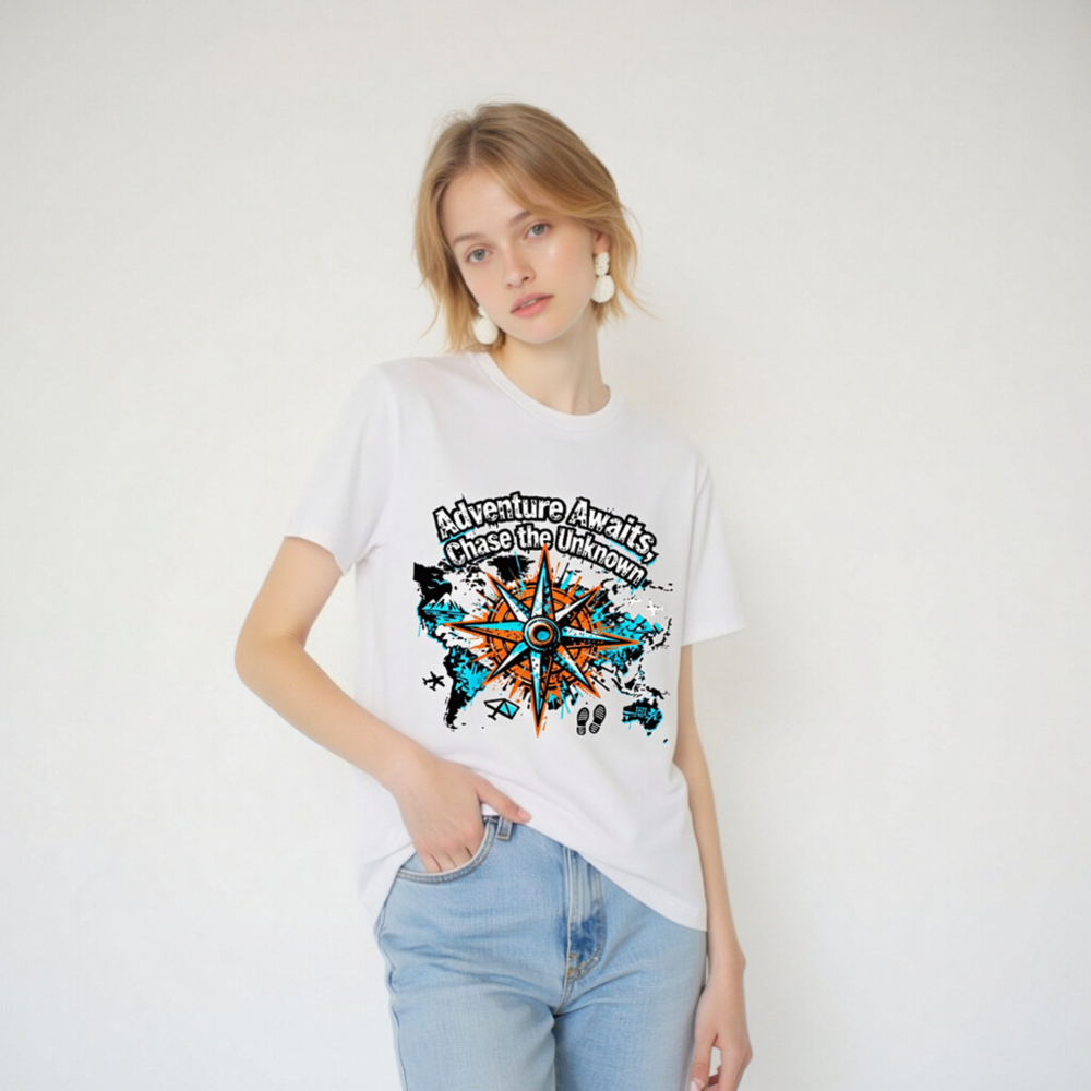 Unisex Organic Cotton T-Shirt | Adventure Awaits, Chase the Unknown Compass Design - Image 6
