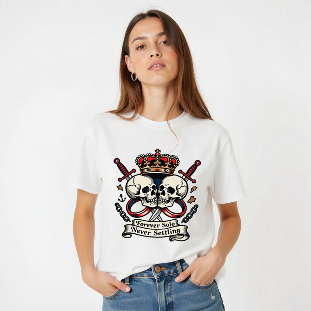 Unisex Organic Cotton T-Shirt - Forever Solo Never Settling Skull Crown Design - Image 5