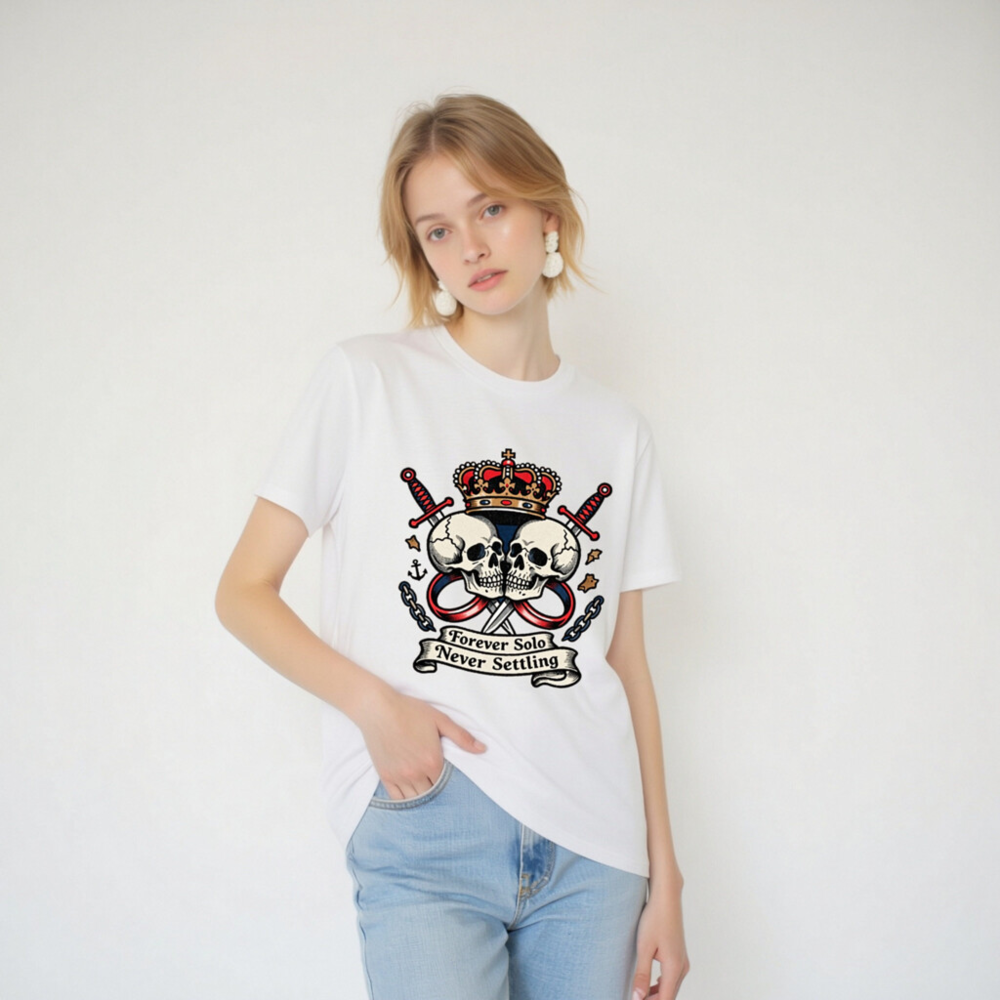 Unisex Organic Cotton T-Shirt - Forever Solo Never Settling Skull Crown Design - Image 6