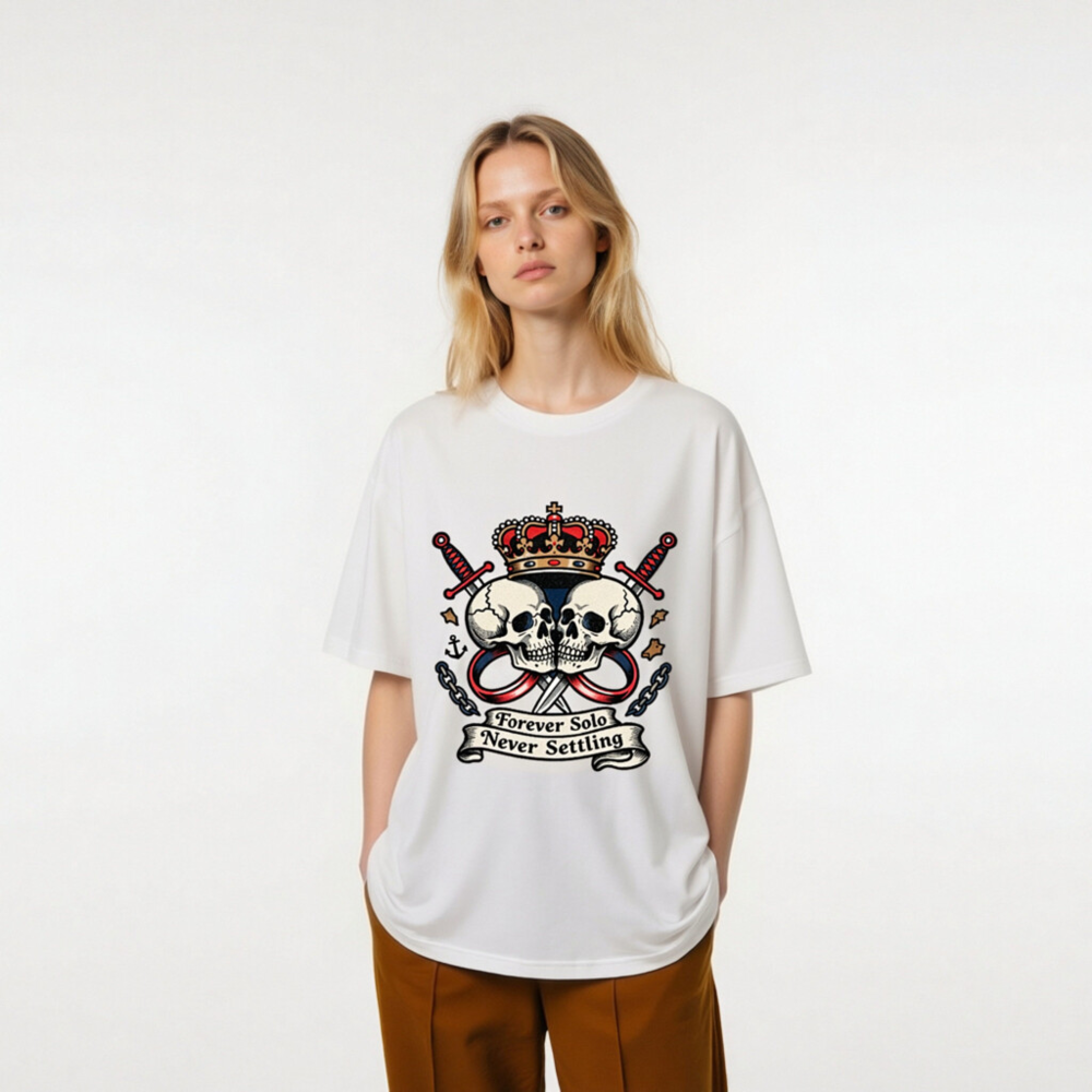 Unisex Organic Cotton T-Shirt - Forever Solo Never Settling Skull Crown Design - Image 9