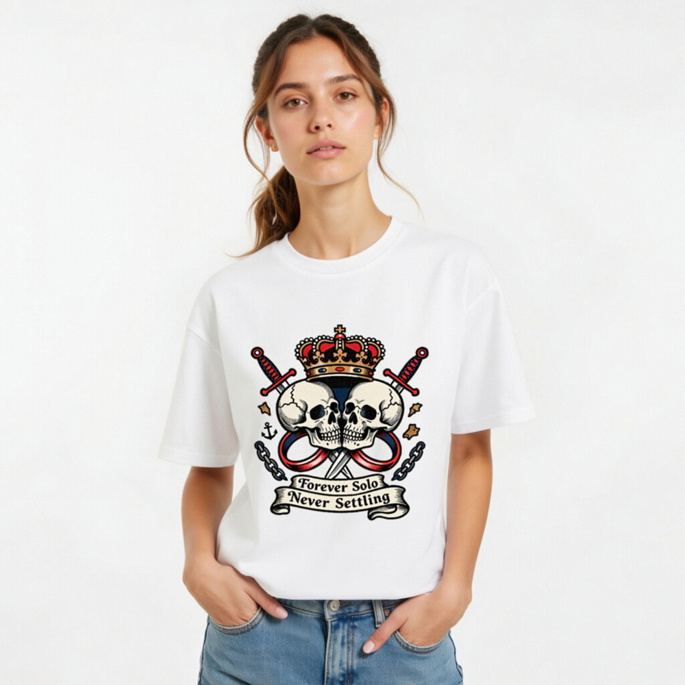 Unisex Organic Cotton T-Shirt - Forever Solo Never Settling Skull Crown Design - Image 11