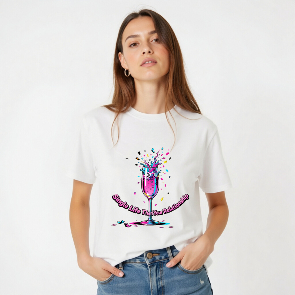Unisex Organic Cotton T-Shirt - Single Life Than Your Relationship Disco Glass Design - Image 5