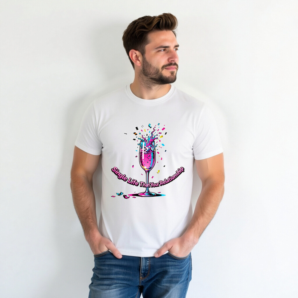 Unisex Organic Cotton T-Shirt - Single Life Than Your Relationship Disco Glass Design - Image 7