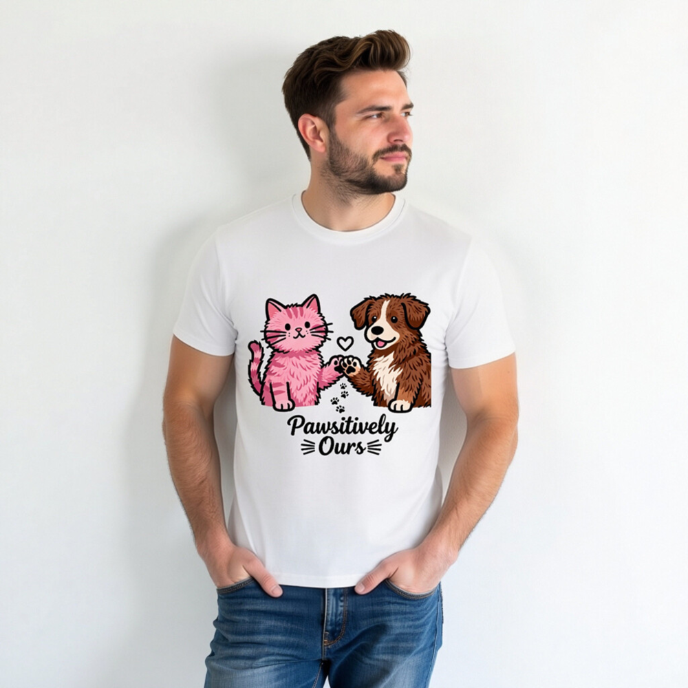 Unisex Organic Cotton T-Shirt: Pink Cat & Brown Dog Paw-Sitively Ours - Image 7