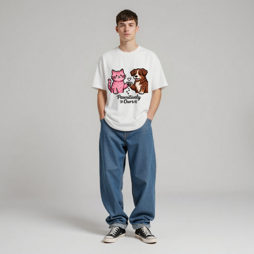 Unisex Organic Cotton T-Shirt: Pink Cat & Brown Dog Paw-Sitively Ours - Image 8