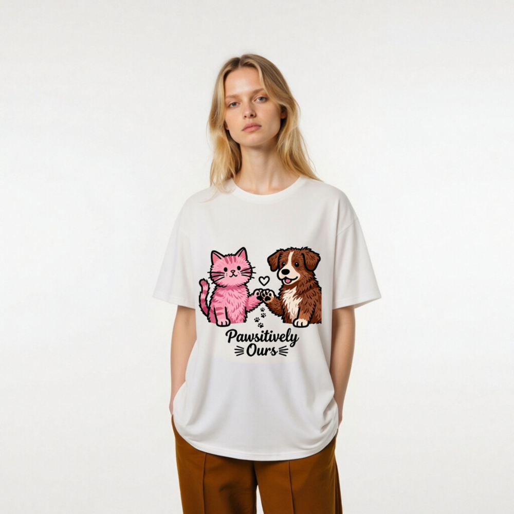 Unisex Organic Cotton T-Shirt: Pink Cat & Brown Dog Paw-Sitively Ours - Image 9