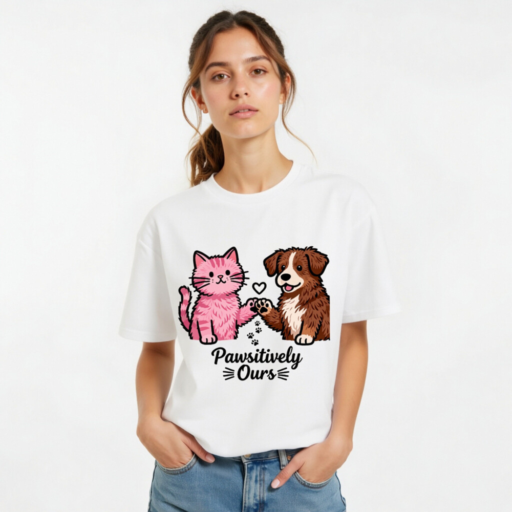 Unisex Organic Cotton T-Shirt: Pink Cat & Brown Dog Paw-Sitively Ours - Image 11