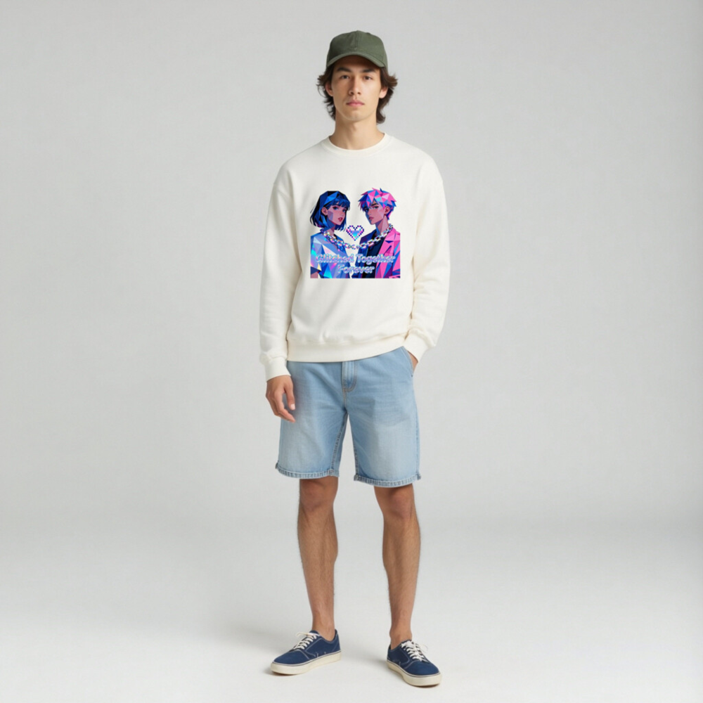 Glitched Together Forever Unisex Crew Neck Sweatshirt - Pixel Art Design - Image 3
