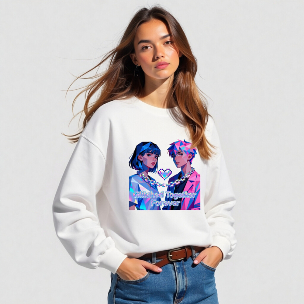 Glitched Together Forever Unisex Crew Neck Sweatshirt - Pixel Art Design - Image 5
