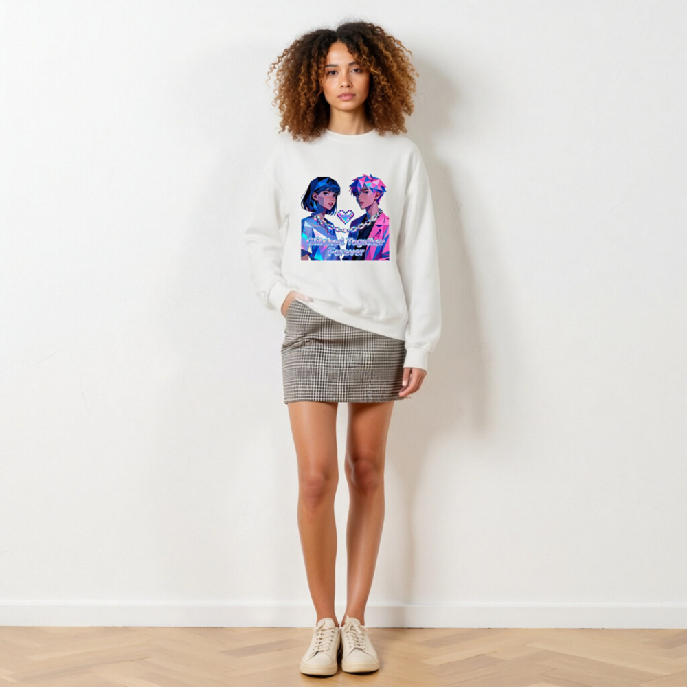 Glitched Together Forever Unisex Crew Neck Sweatshirt - Pixel Art Design - Image 6