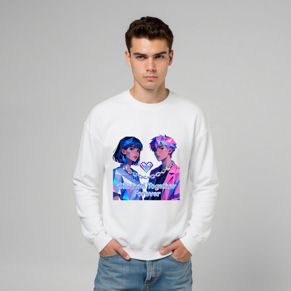 Glitched Together Forever Unisex Crew Neck Sweatshirt - Pixel Art Design - Image 10