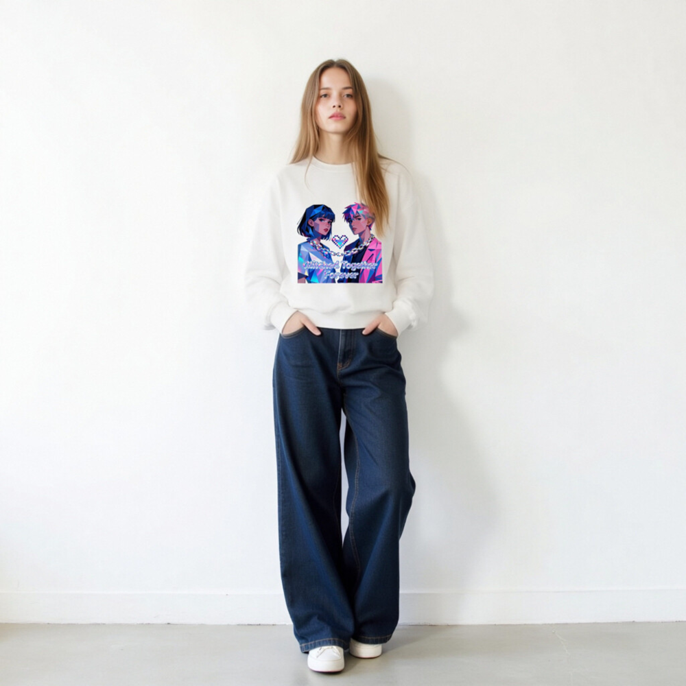 Glitched Together Forever Unisex Crew Neck Sweatshirt - Pixel Art Design - Image 11