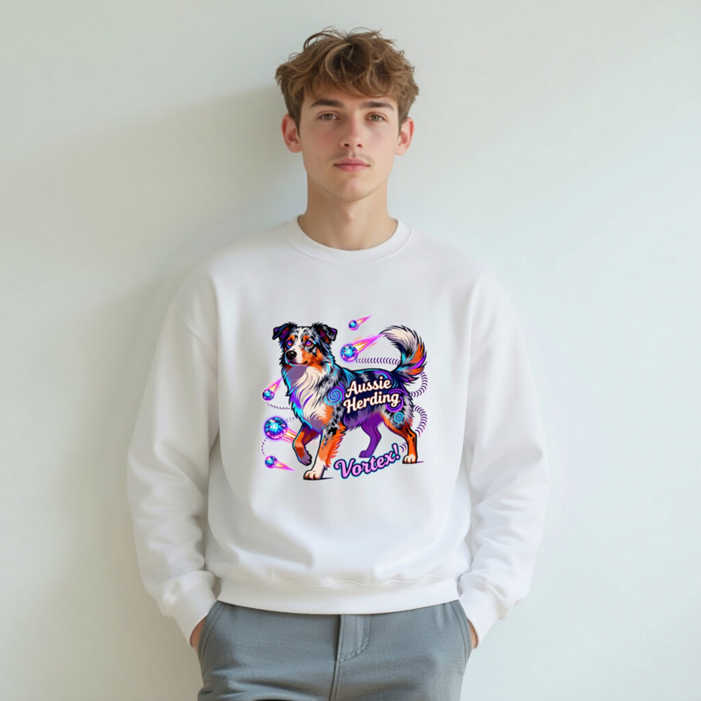Aussie Herding Vortex! Unisex Crew Neck Sweatshirt - Vibrant Aussie Shepherd Graphic - Image 7