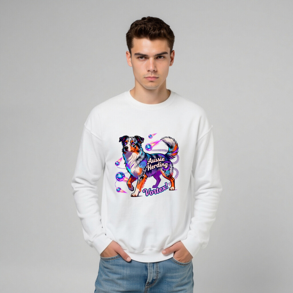Aussie Herding Vortex! Unisex Crew Neck Sweatshirt - Vibrant Aussie Shepherd Graphic - Image 10