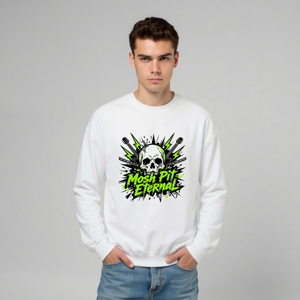 Mosh Pit Eternal Skull Sweatshirt | Unisex Crew Neck, Neon Green & Black Graphic - Image 10