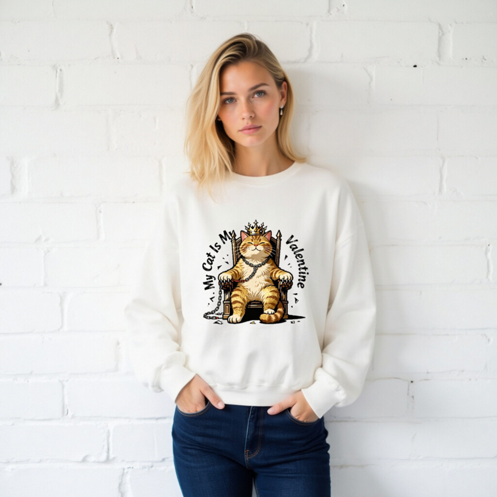 My Cat Is My Valentine | King Cat Sweatshirt - Unisex Crew Neck - Image 2