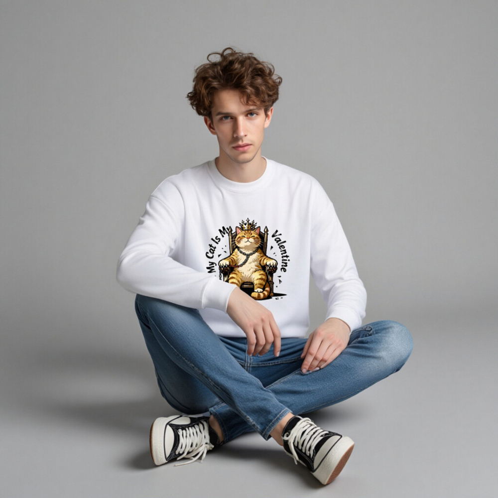 My Cat Is My Valentine | King Cat Sweatshirt - Unisex Crew Neck - Image 4