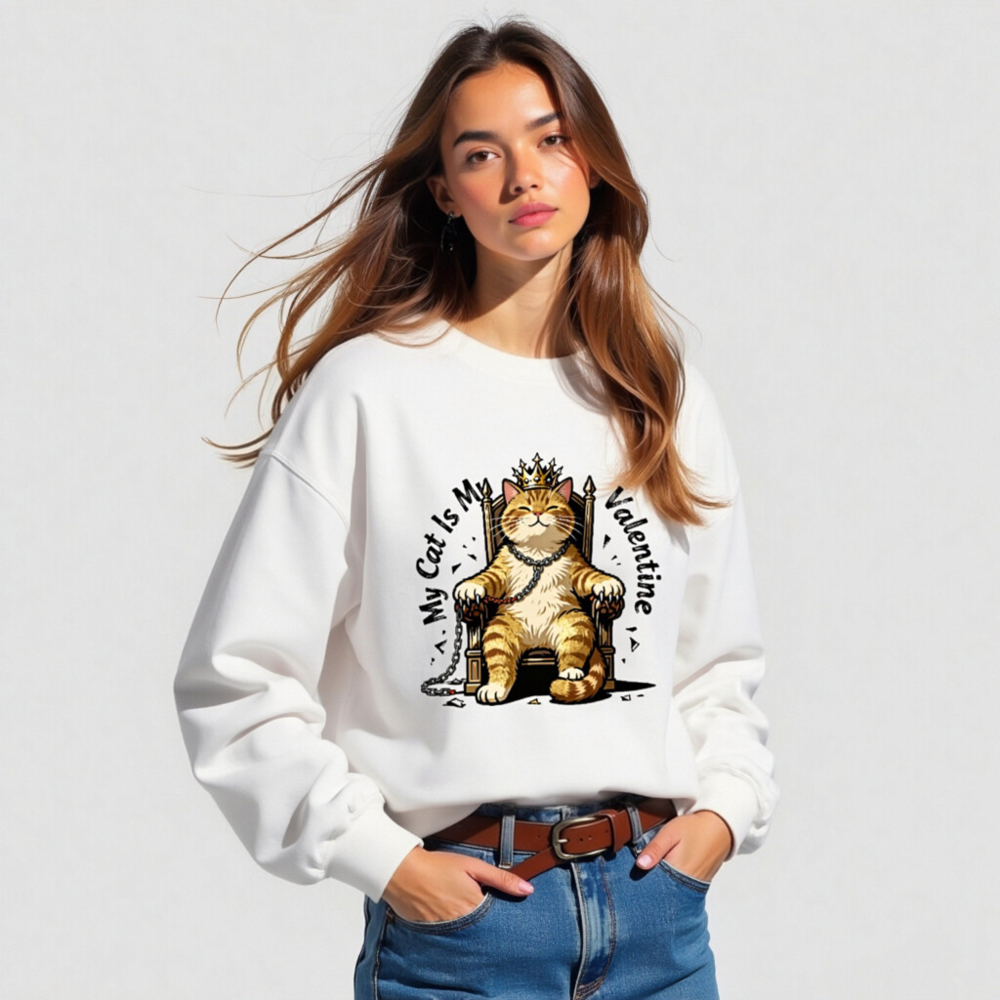 My Cat Is My Valentine | King Cat Sweatshirt - Unisex Crew Neck - Image 5