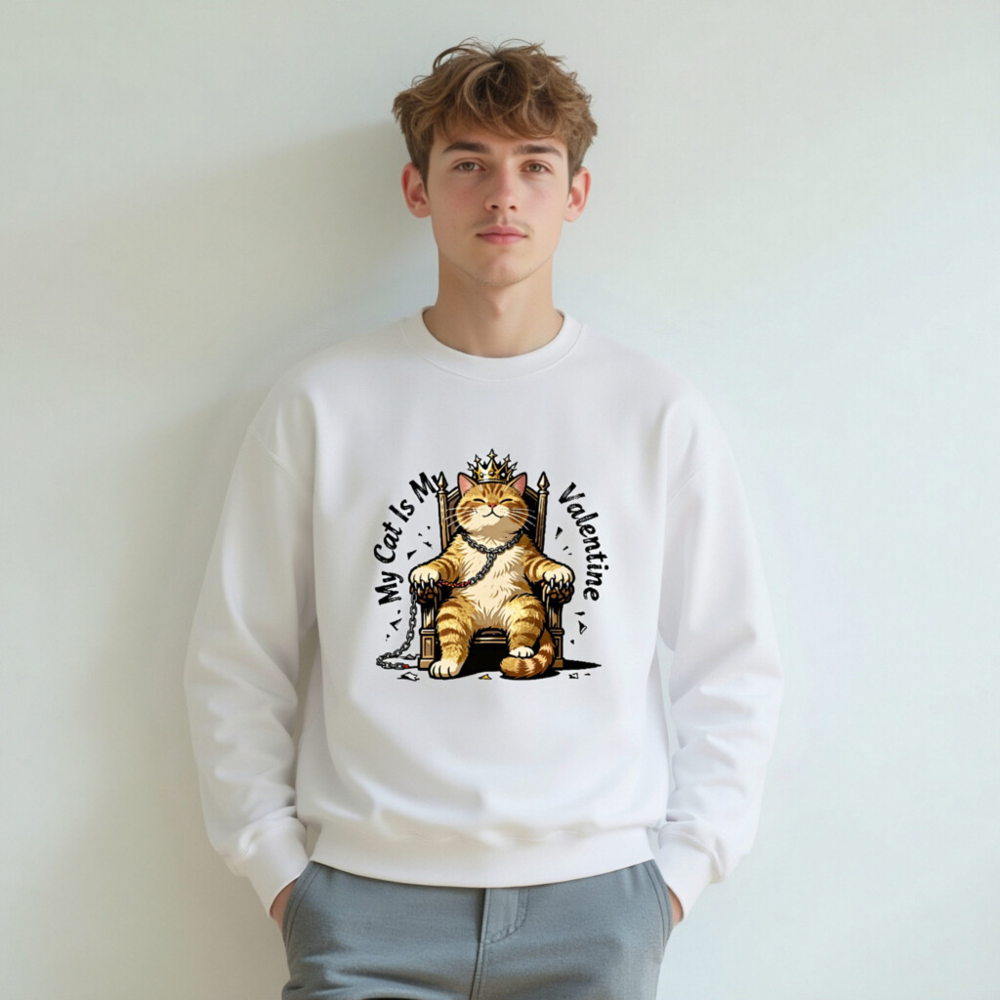 My Cat Is My Valentine | King Cat Sweatshirt - Unisex Crew Neck - Image 7