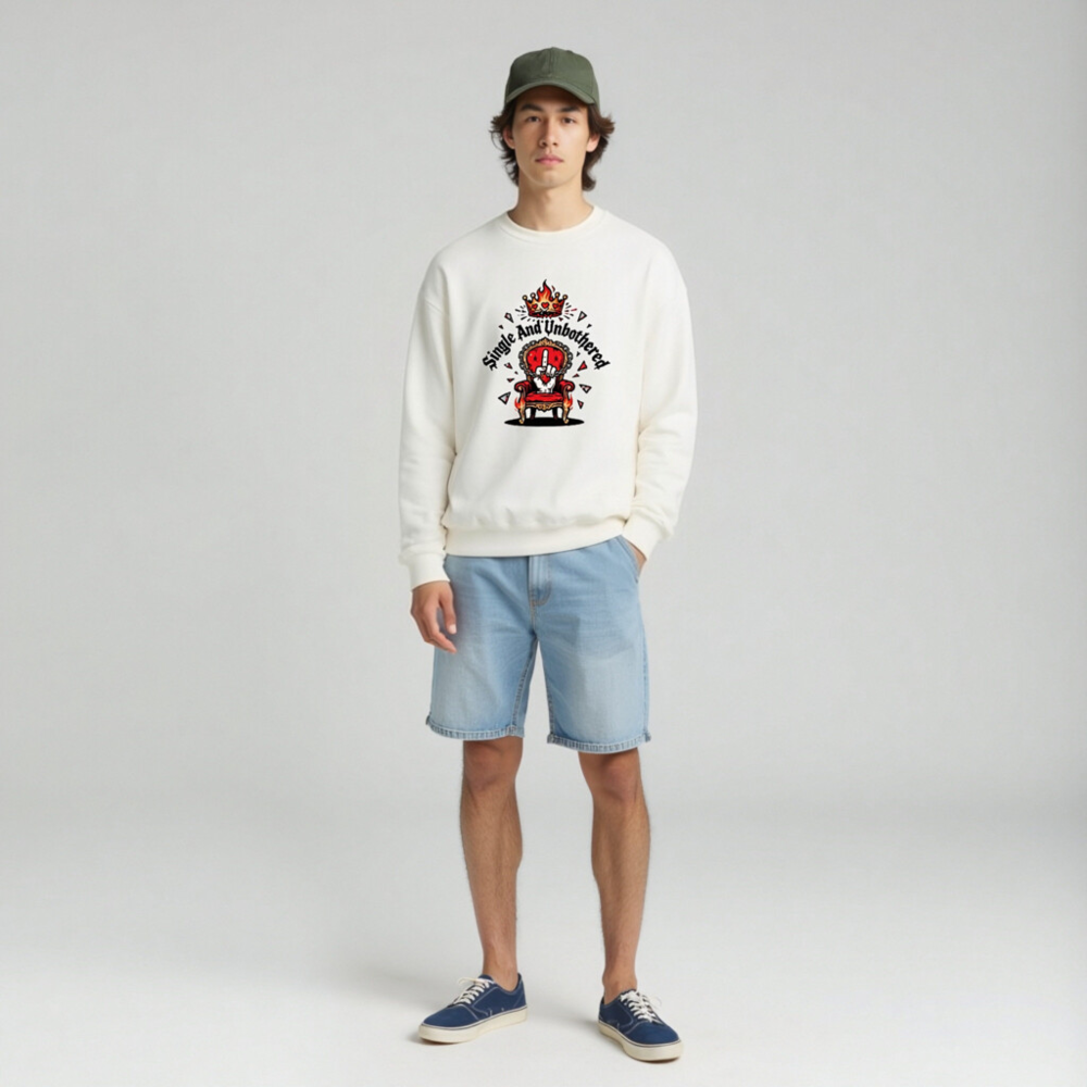 Single And Unbothered Sweatshirt | King Throne Crown Design, Unisex Crew Neck - Image 3