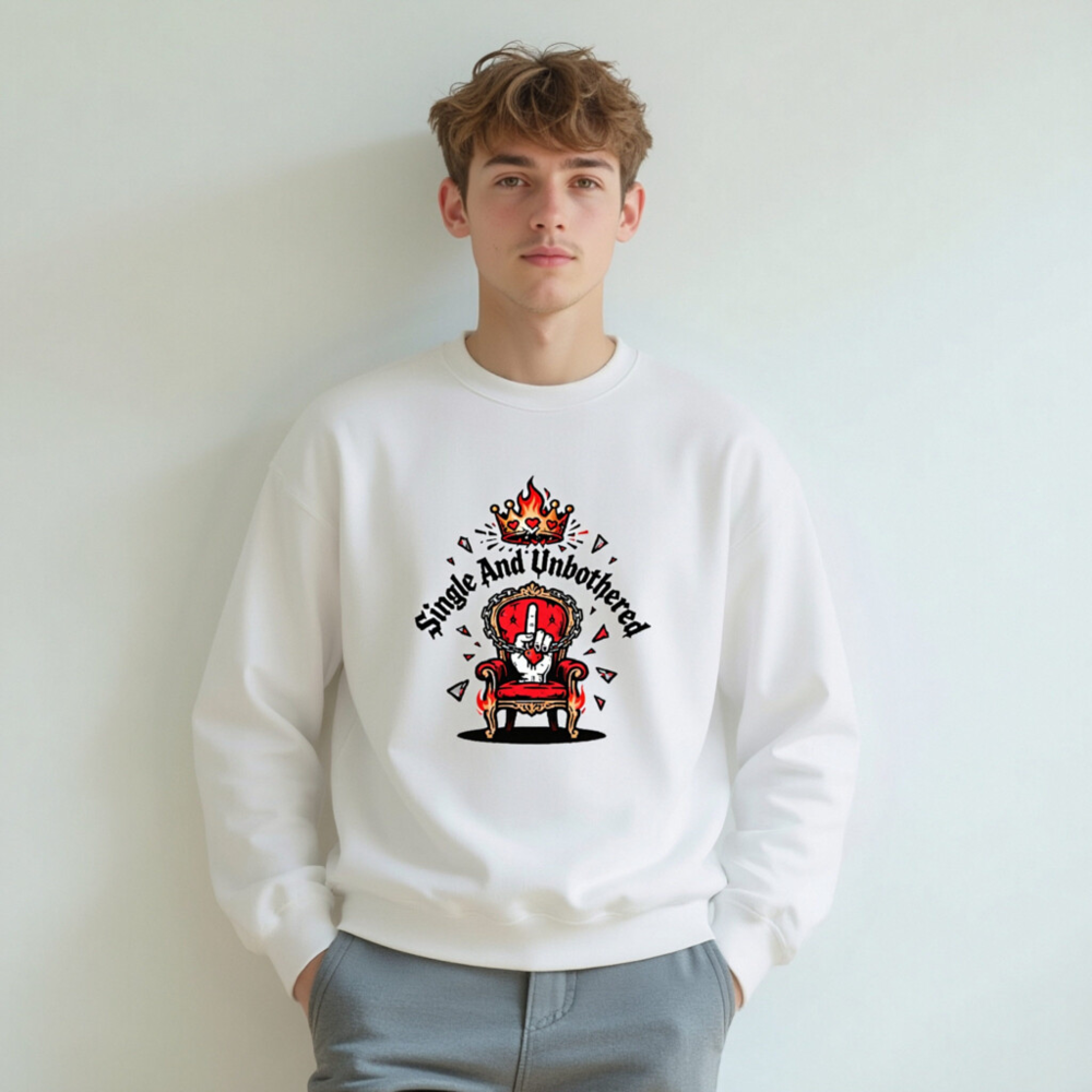 Single And Unbothered Sweatshirt | King Throne Crown Design, Unisex Crew Neck - Image 7