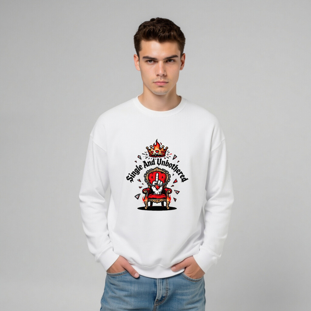 Single And Unbothered Sweatshirt | King Throne Crown Design, Unisex Crew Neck - Image 10