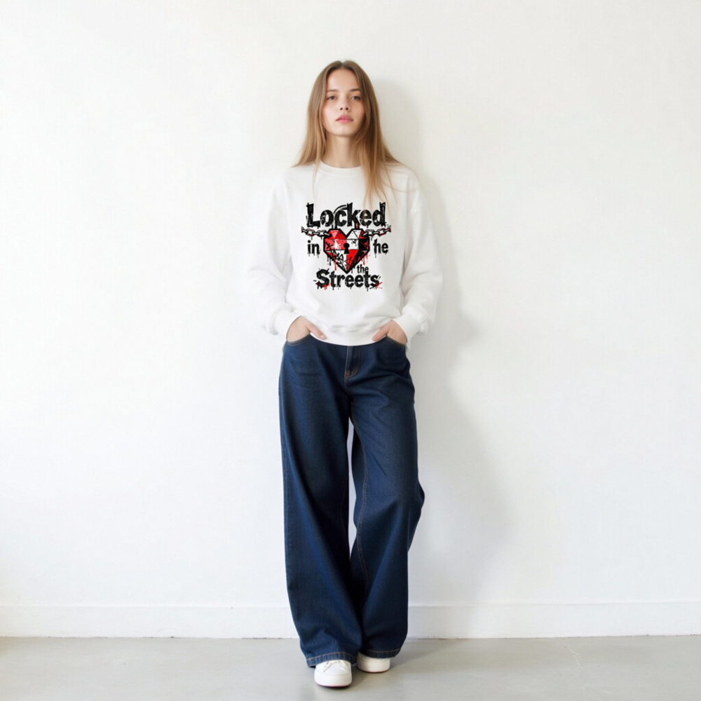 Unisex Crew Neck Sweatshirt | Locked in the Streets Heart Design - Image 11