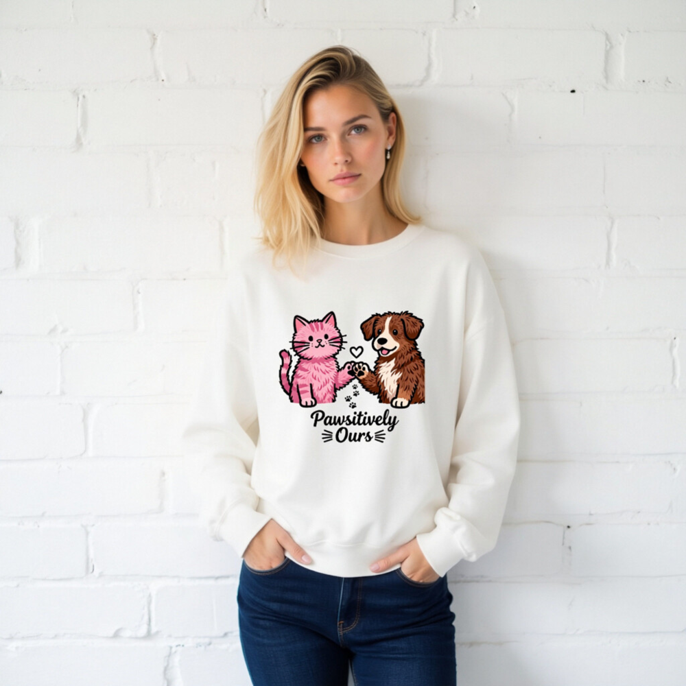 Unisex Paw-sitively Ours Cat & Dog Sweatshirt - Soft Crew Neck, Pet Lover Gift - Image 2