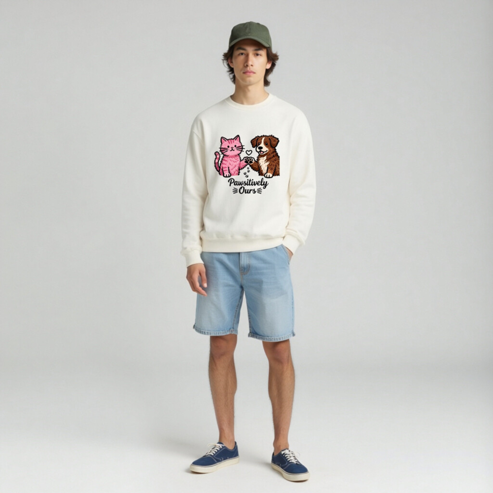 Unisex Paw-sitively Ours Cat & Dog Sweatshirt - Soft Crew Neck, Pet Lover Gift - Image 3