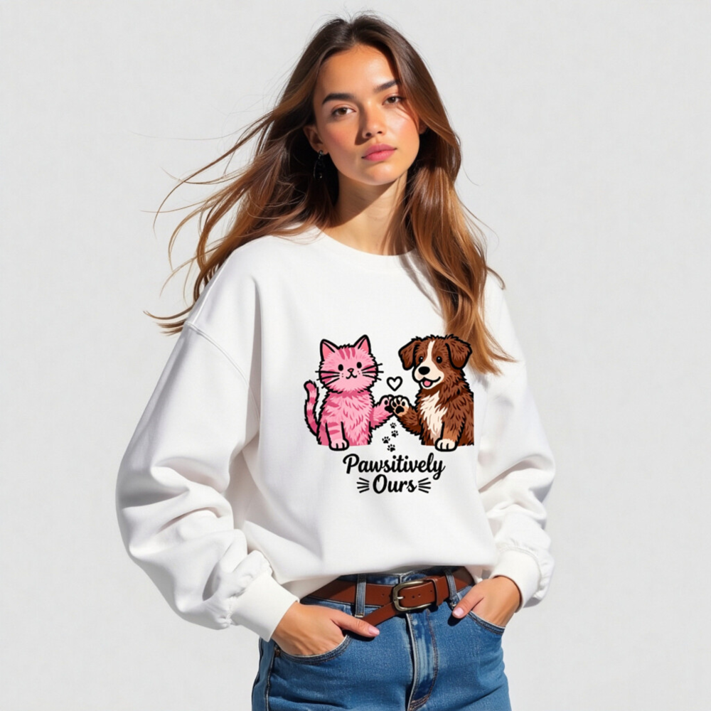 Unisex Paw-sitively Ours Cat & Dog Sweatshirt - Soft Crew Neck, Pet Lover Gift - Image 5