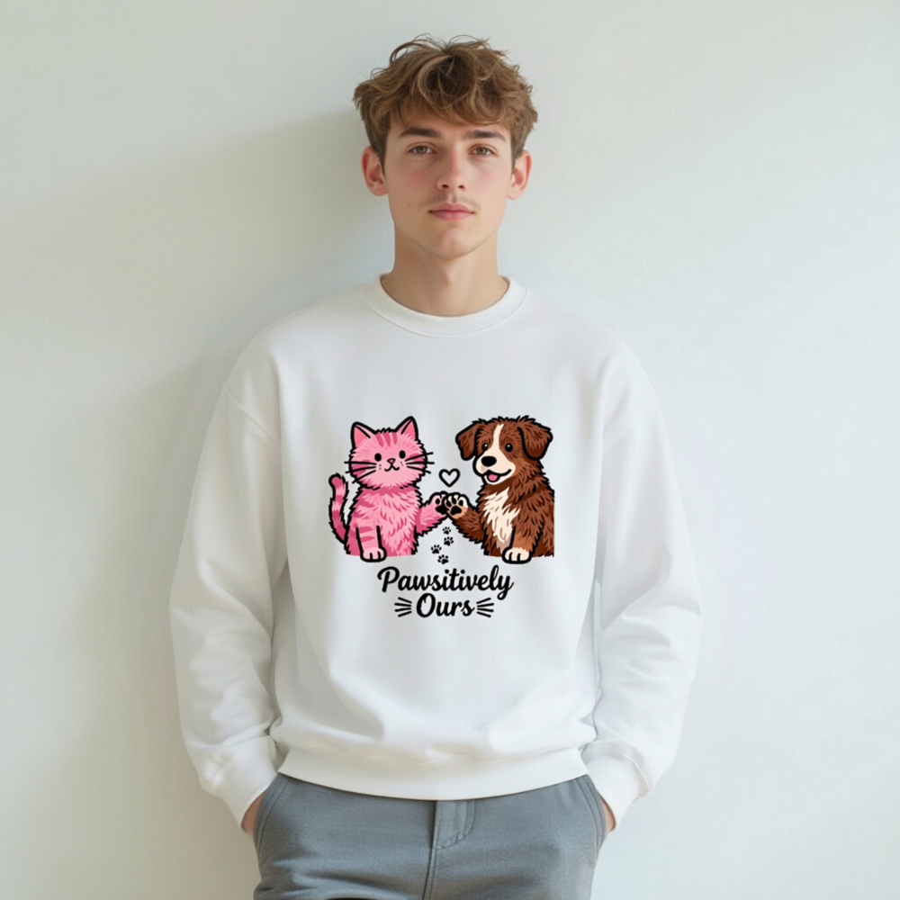 Unisex Paw-sitively Ours Cat & Dog Sweatshirt - Soft Crew Neck, Pet Lover Gift - Image 7