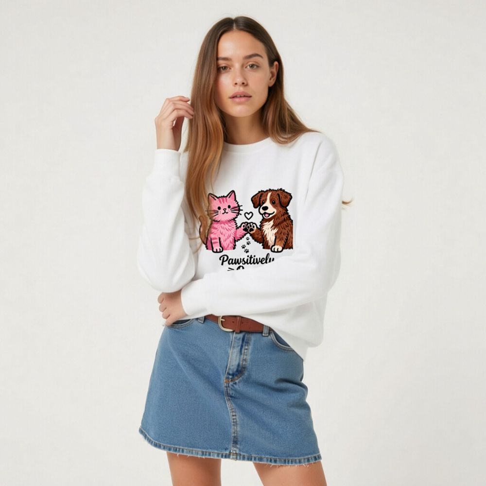 Unisex Paw-sitively Ours Cat & Dog Sweatshirt - Soft Crew Neck, Pet Lover Gift - Image 8