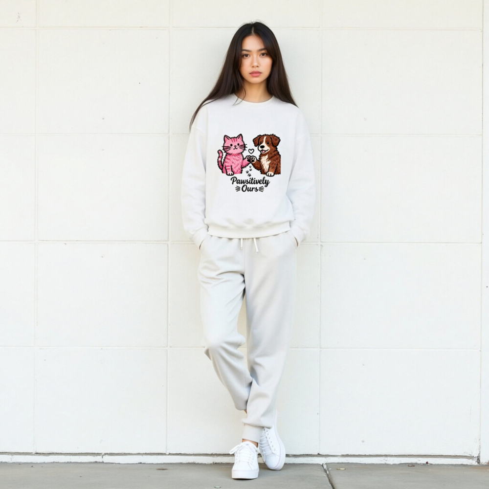 Unisex Paw-sitively Ours Cat & Dog Sweatshirt - Soft Crew Neck, Pet Lover Gift - Image 9